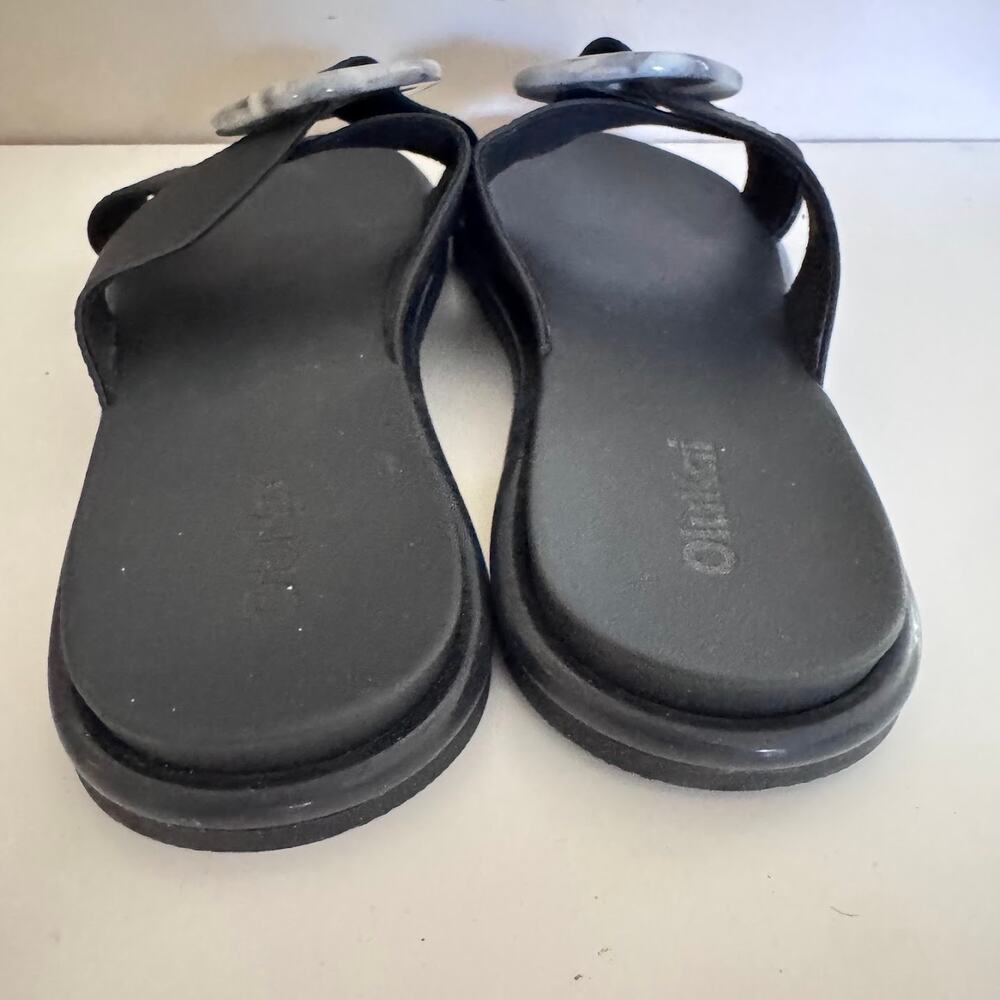 Olukai La'I Slide Sandals in Black Lava Rock Tortoise Shell Buckle Size 8 - Picture 4 of 6